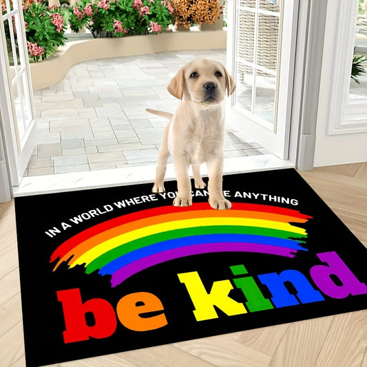 Non-Slip Be Kind Doormat with Iridescent Rainbow Design - Earth Heart Resources