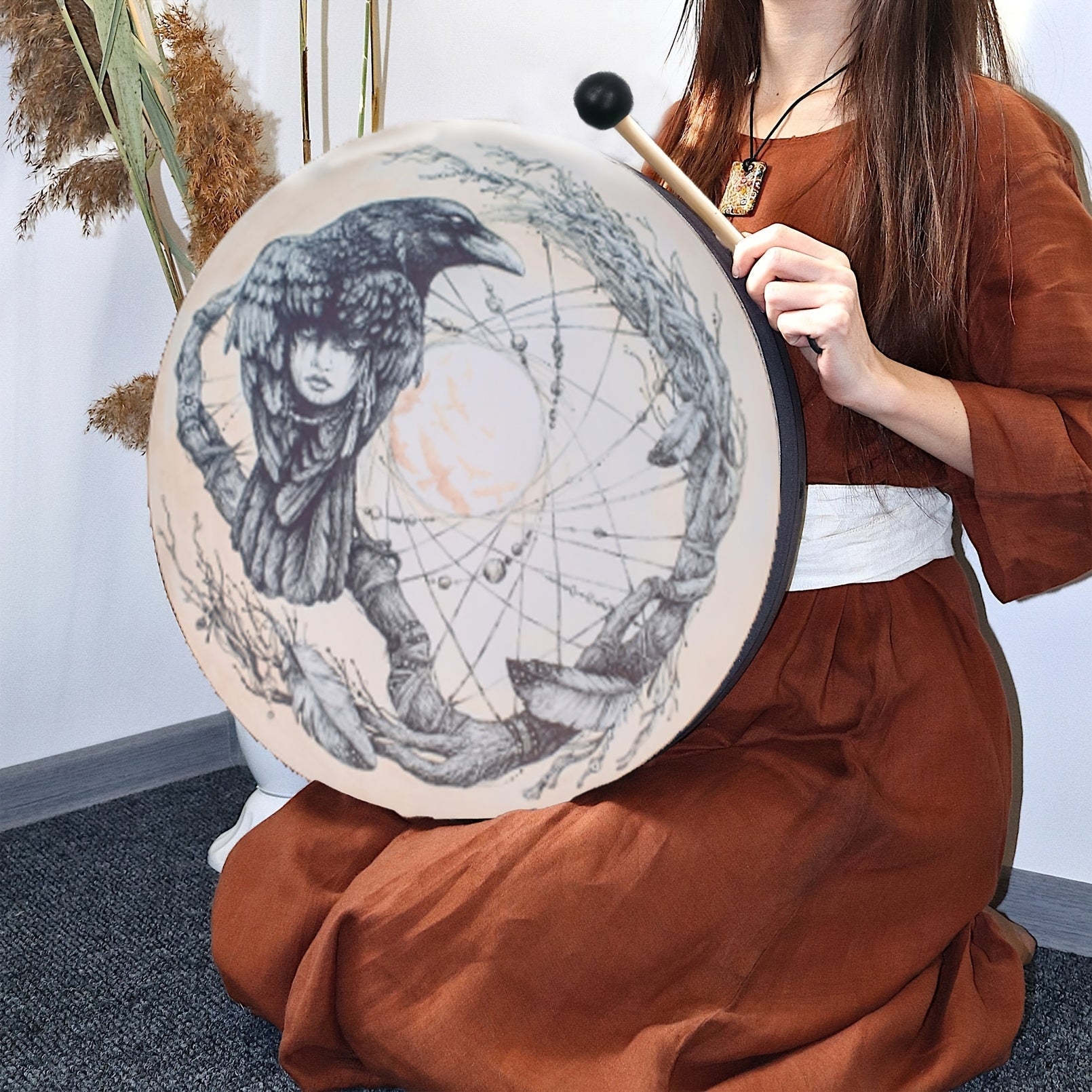Shamanic Raven Drum for Meditation and Spiritual Reflection - Earth Heart Resources